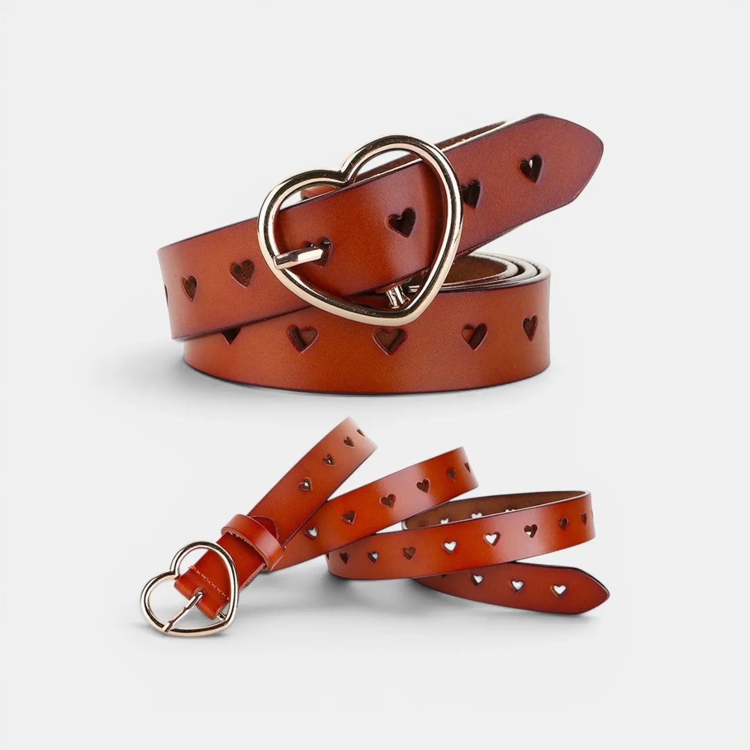 Women's Fine Perforated Leather Belt Gold Heart Buckle | Cordvex | Beltary