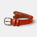 Women's Fine Perforated Leather Belt with Ridged Round Buckle | Torvex | Beltary