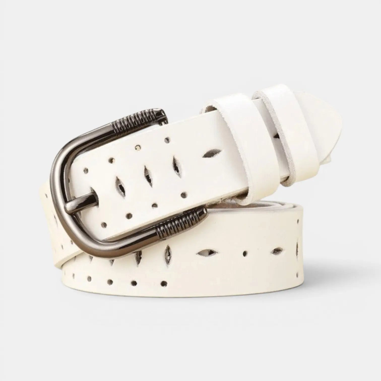 Women's Fine Perforated Leather Belt with Ridged Round Buckle | Torvex | Beltary