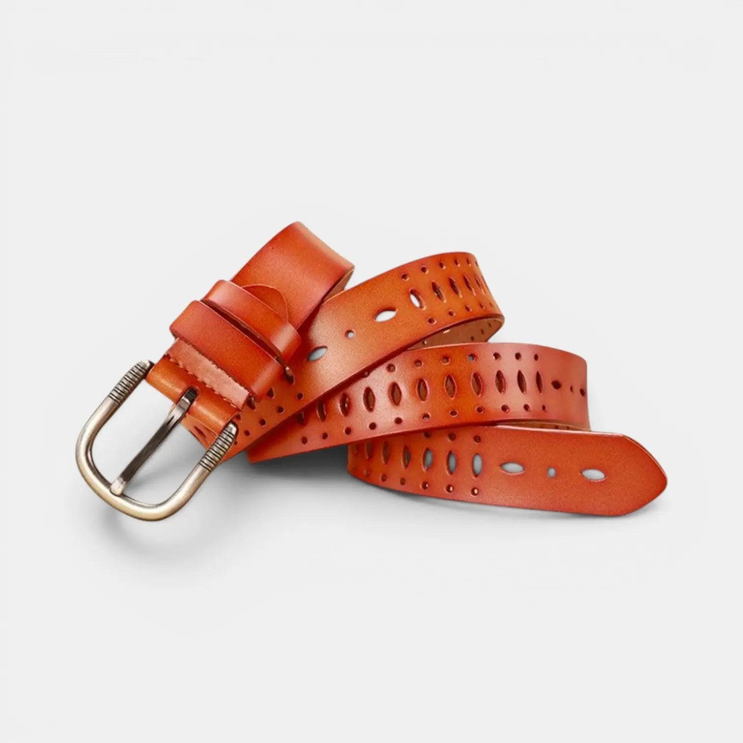 Women's Fine Perforated Leather Belt with Ridged Round Buckle | Torvex | Beltary