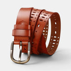 Women's Fine Perforated Leather Belt with Ridged Round Buckle | Torvex | Beltary