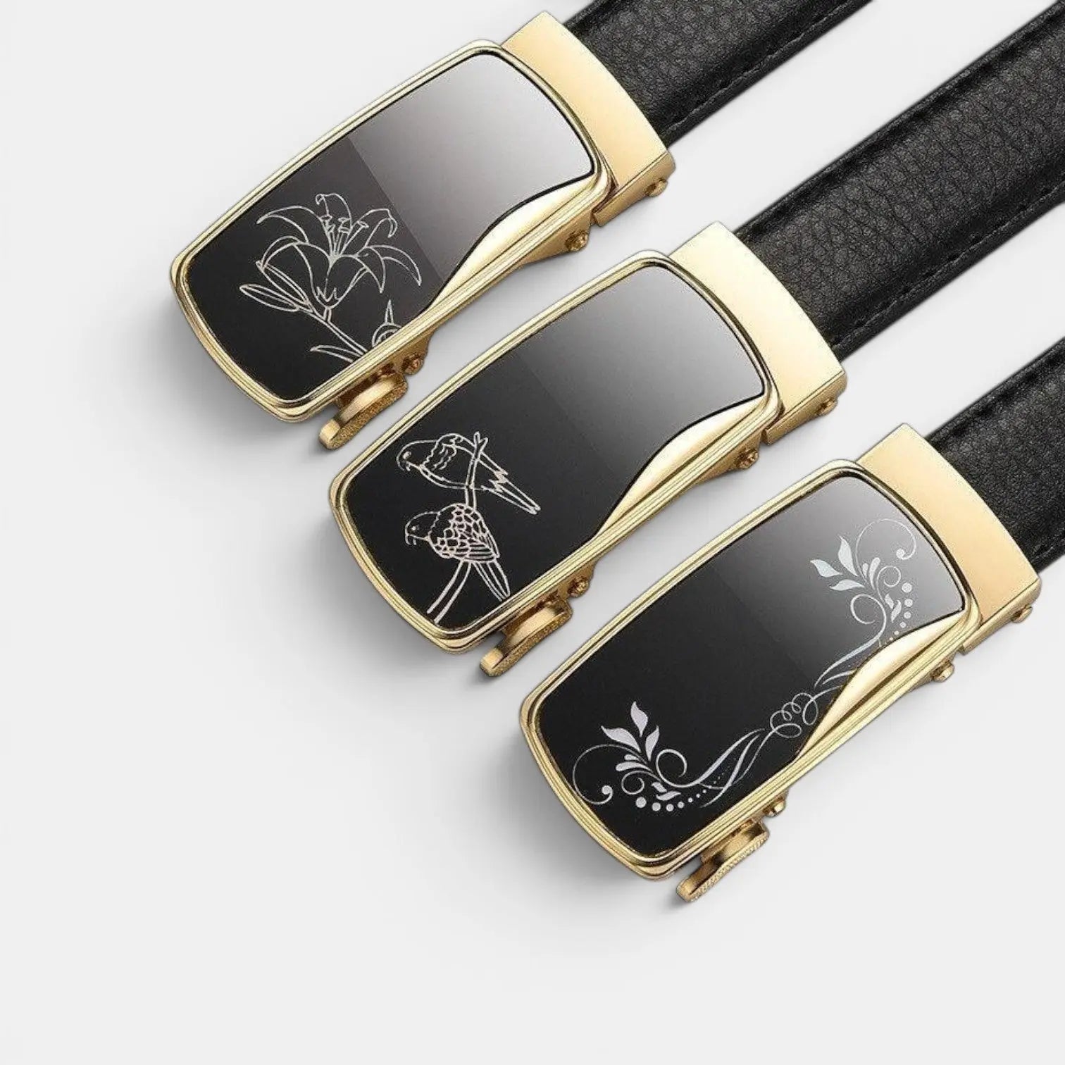 Women's Grained Leather Belt Automatic Gold Buckle Decorated | Gilvex | Beltary