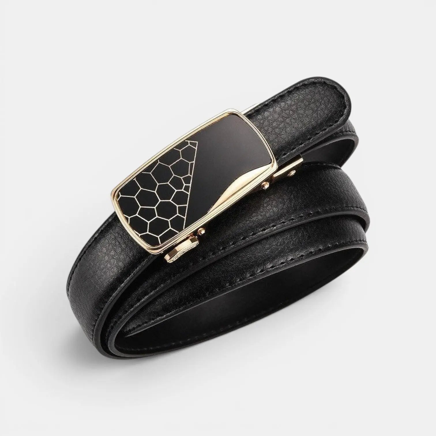 Women's Grained Leather Belt Automatic Gold Buckle Decorated | Gilvex | Beltary