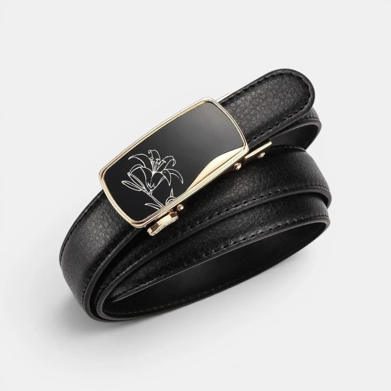 Women's Grained Leather Belt Automatic Gold Buckle Decorated | Gilvex | Beltary