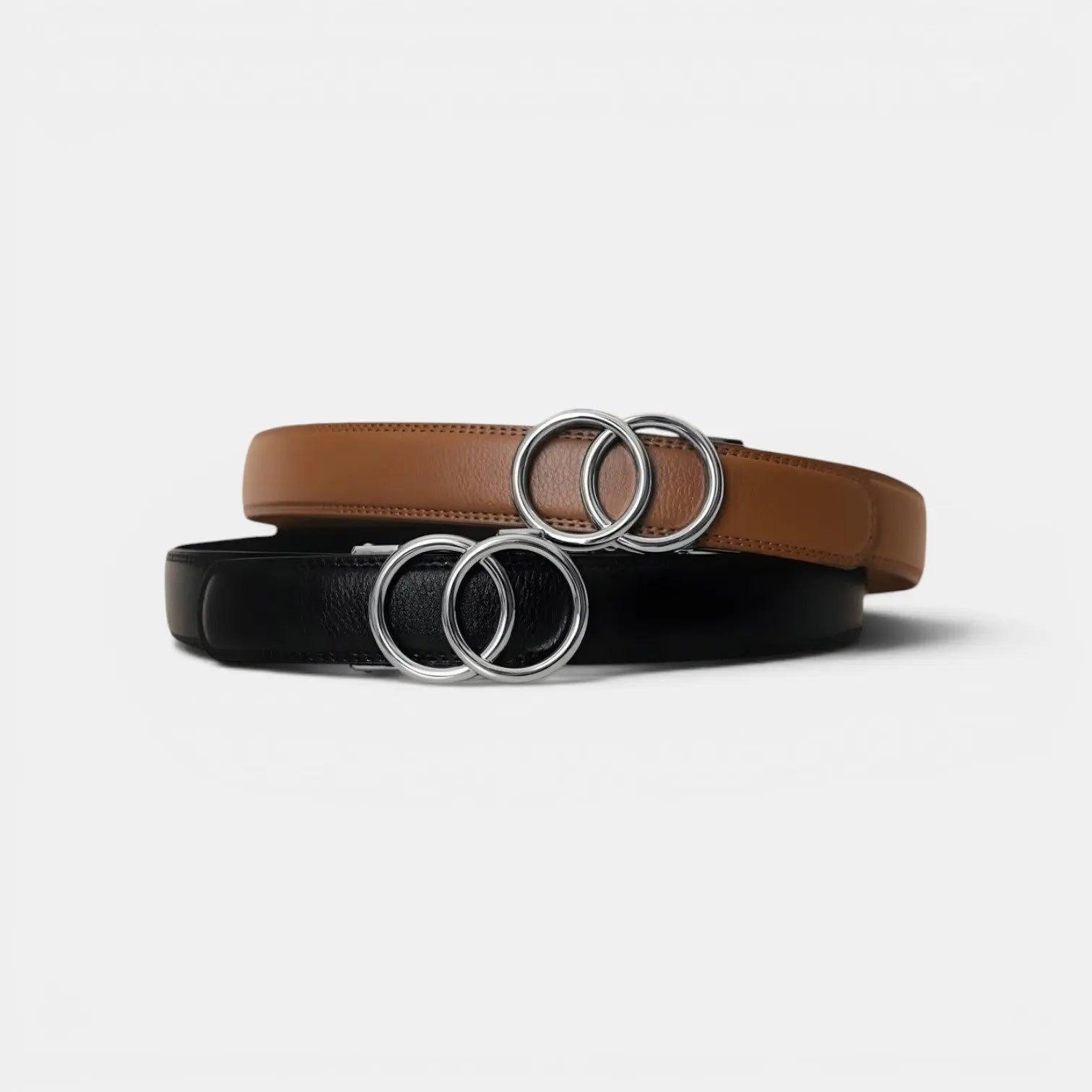 Women's Grained Leather Belt Hole-Free Automatic Buckle | Ornav | Beltary