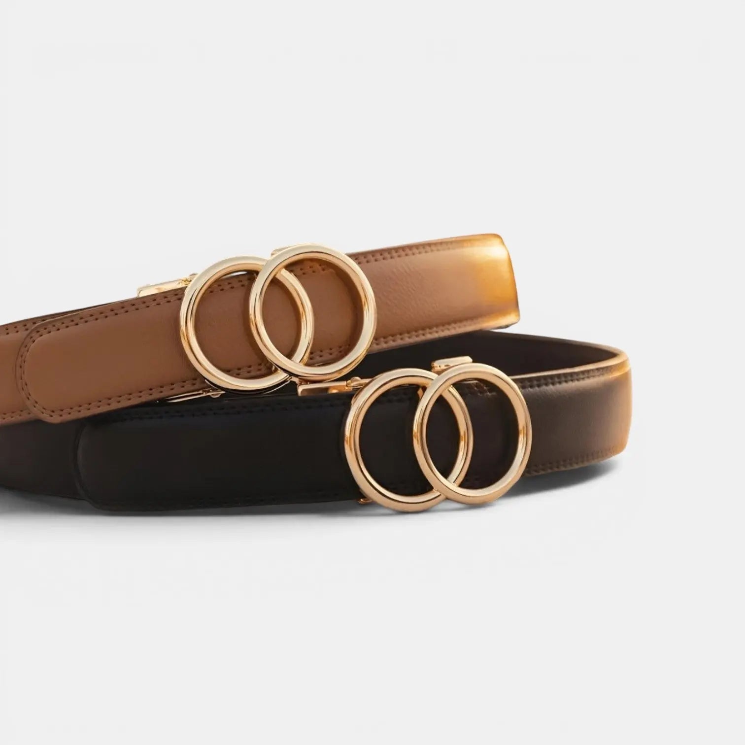 Women's Grained Leather Belt Hole-Free Automatic Buckle | Ornav | Beltary