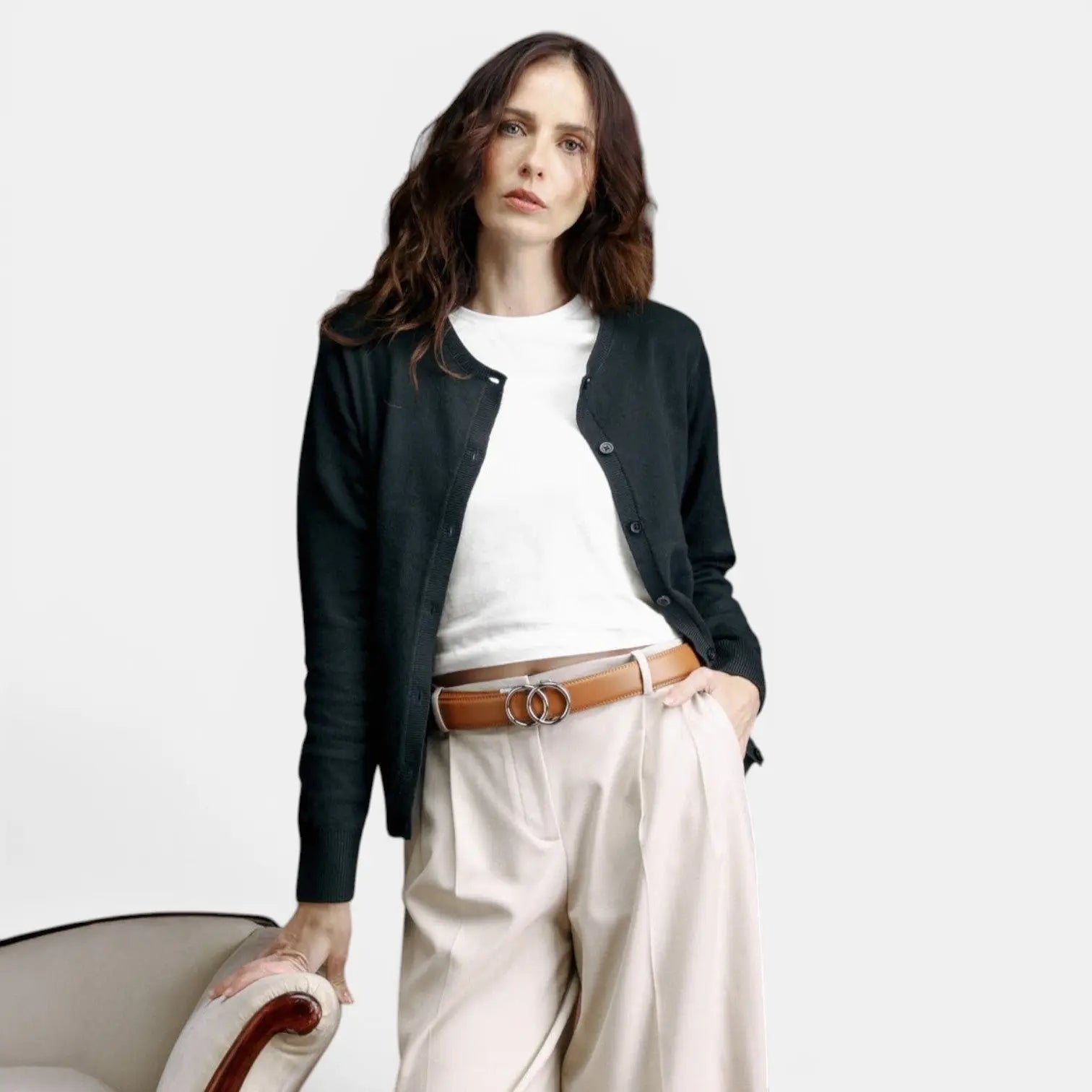 Women's Grained Leather Belt Hole-Free Automatic Buckle | Ornav | Beltary
