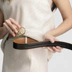 Women's Grained Leather Belt Hole-Free Automatic Buckle | Ornav | Beltary