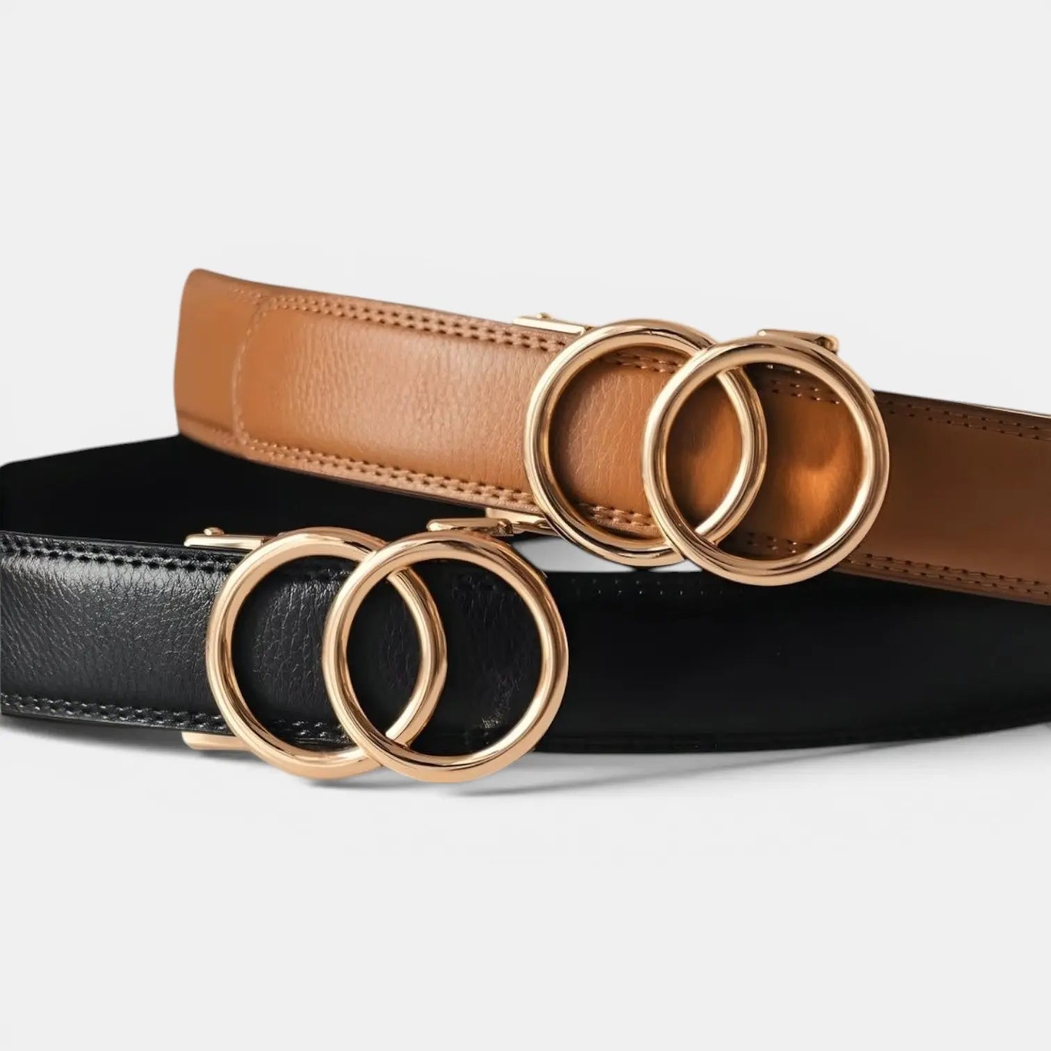 Women's Grained Leather Belt Hole-Free Automatic Buckle | Ornav | Beltary
