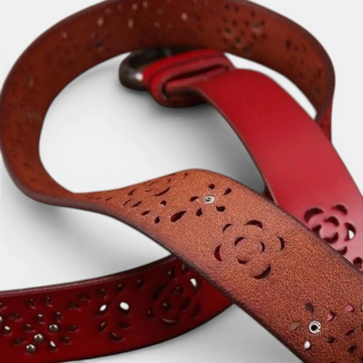 Women's Perforated Leather Belt Bohemian Round Buckle Decorated | Ajolvex | Beltary