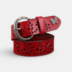 Women's Perforated Leather Belt Bohemian Round Buckle Decorated | Ajolvex | Beltary