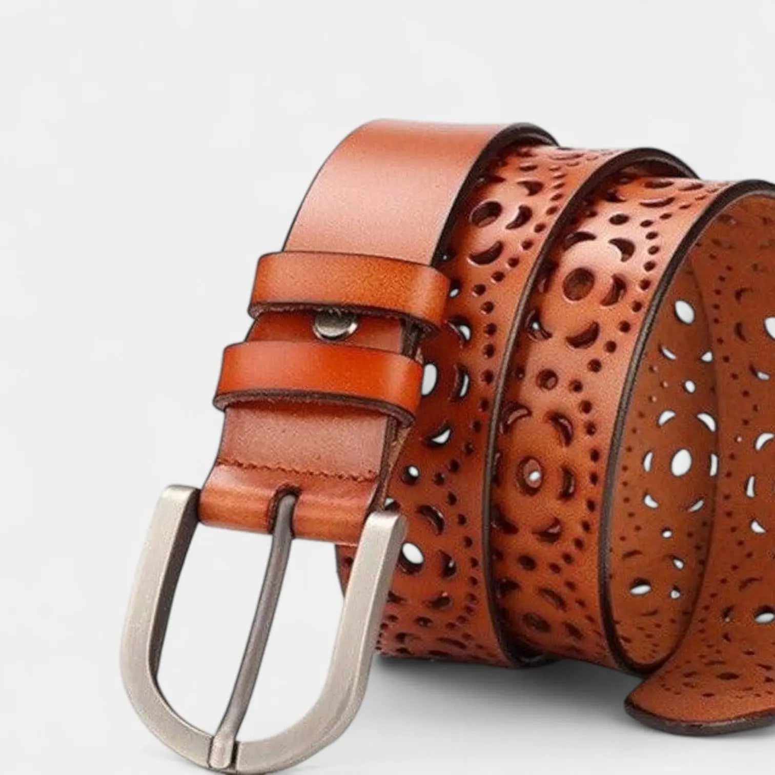 Women's Perforated Leather Belt Silver Pin Buckle | Corvaj | Beltary