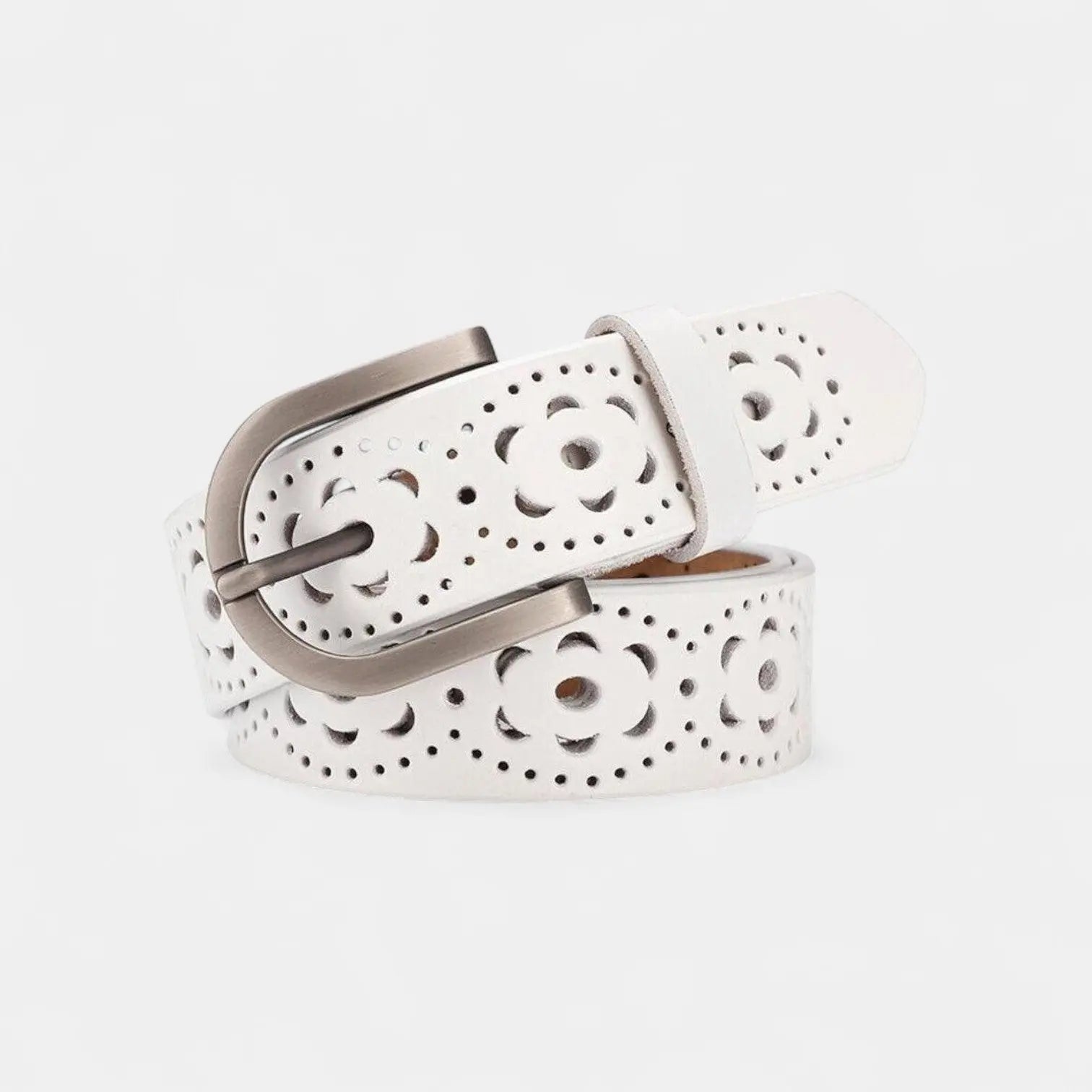 Women's Perforated Leather Belt Silver Pin Buckle | Corvaj | Beltary