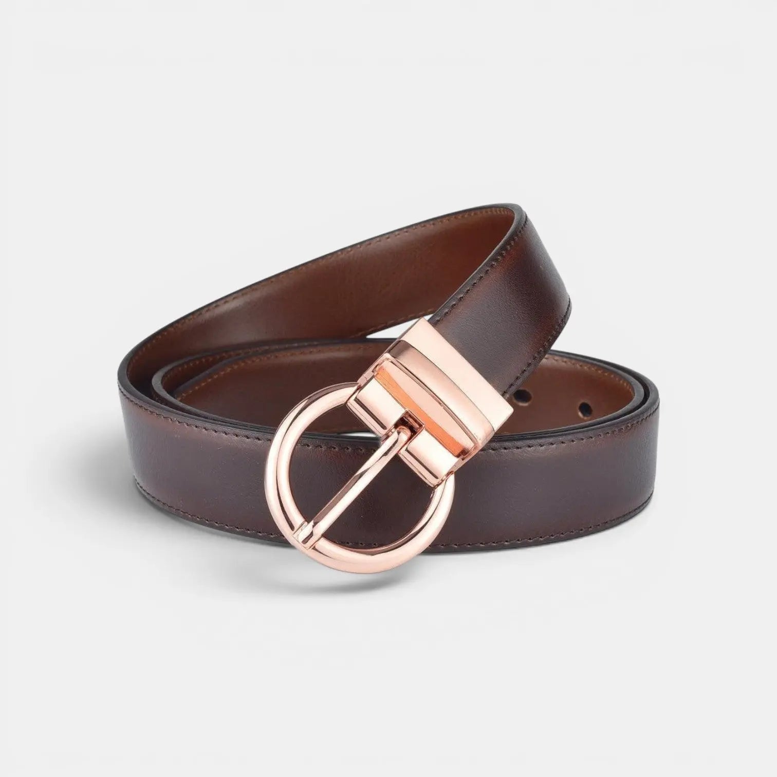Women's Reversible Leather Belt 2 in 1 Rose Gold Round Buckle | Roselvex | Beltary