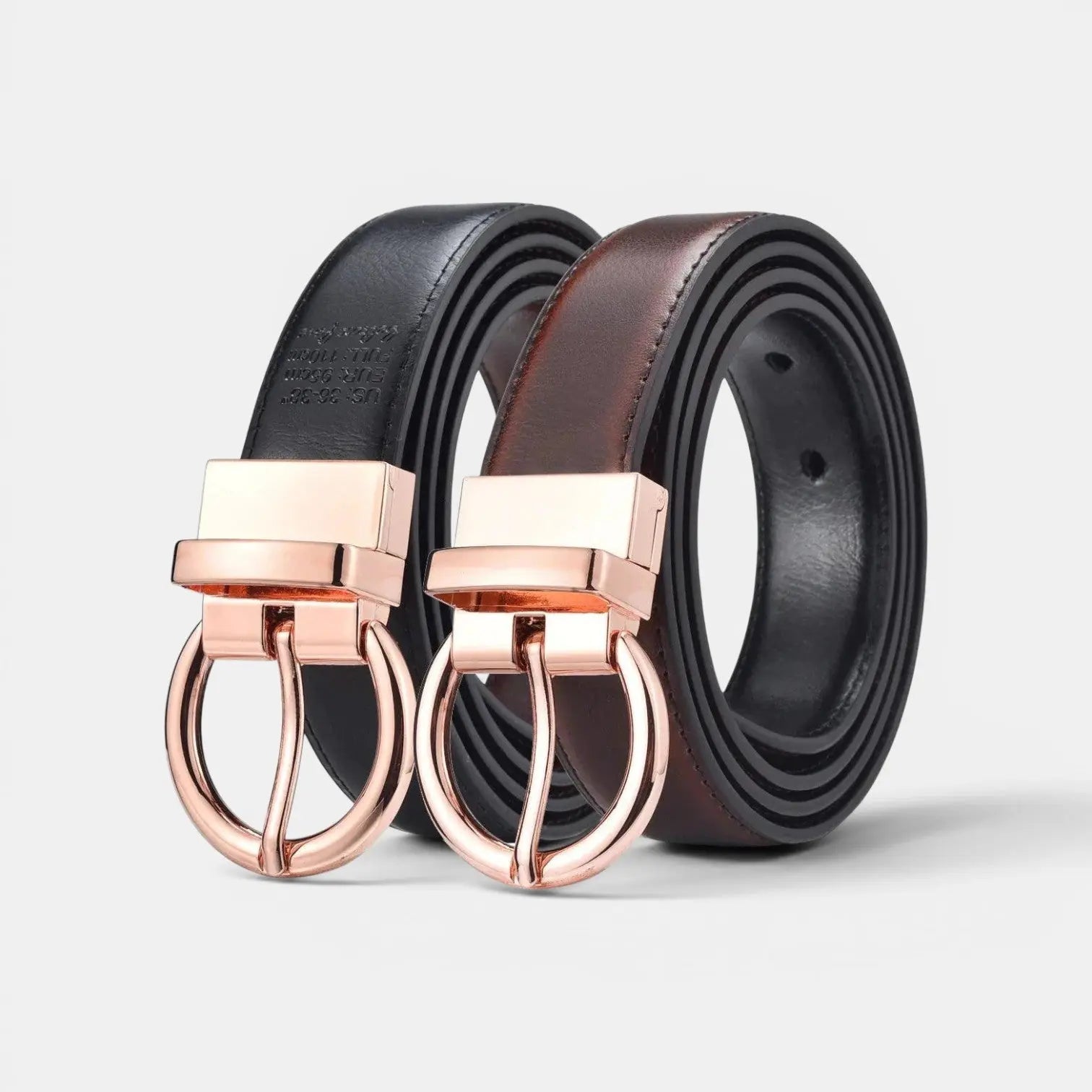 Women's Reversible Leather Belt 2 in 1 Rose Gold Round Buckle | Roselvex | Beltary