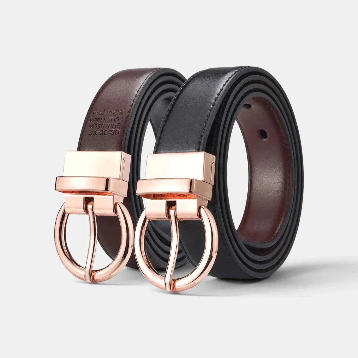 Women's Reversible Leather Belt 2 in 1 Rose Gold Round Buckle | Roselvex | Beltary