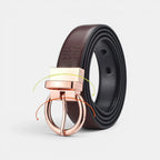 Women's Reversible Leather Belt 2 in 1 Rose Gold Round Buckle | Roselvex | Beltary