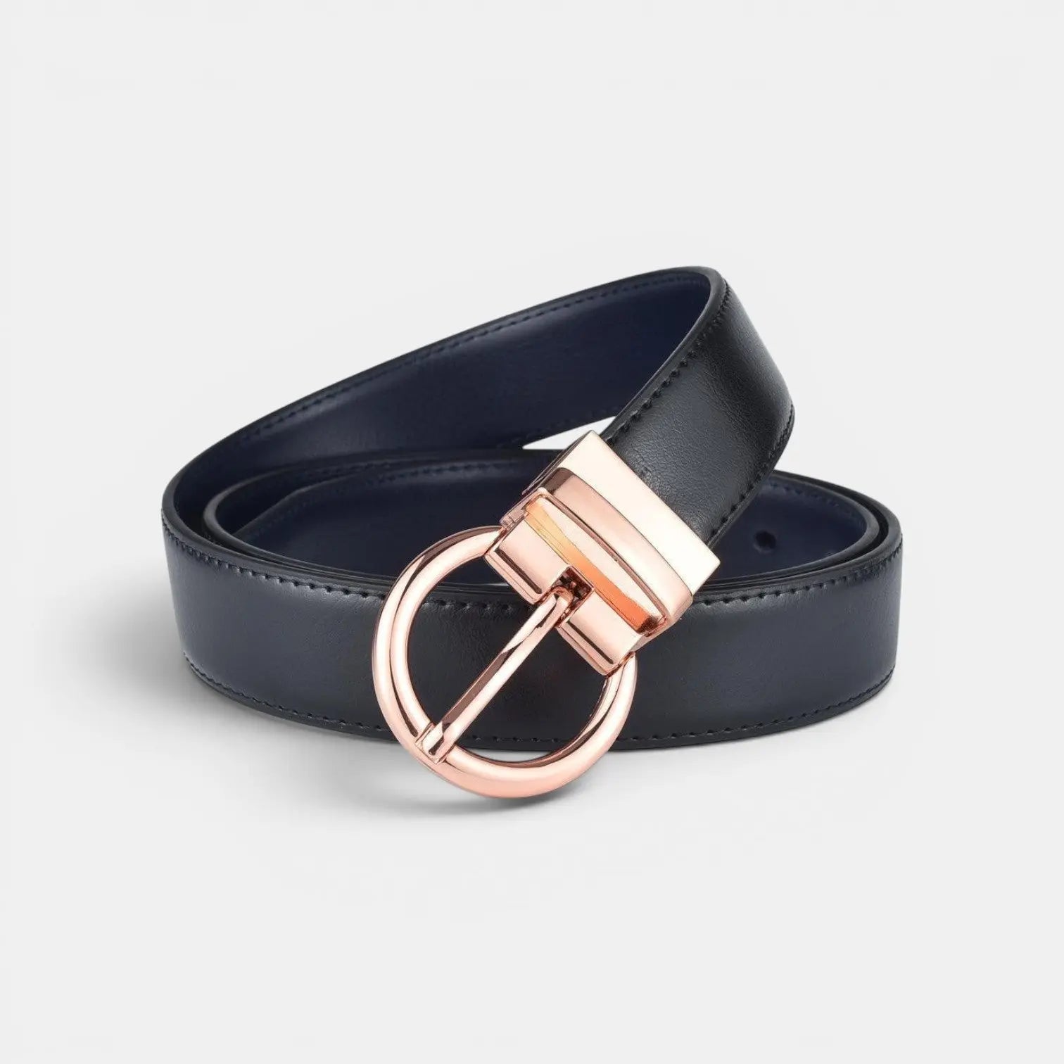 Women's Reversible Leather Belt 2 in 1 Rose Gold Round Buckle | Roselvex | Beltary