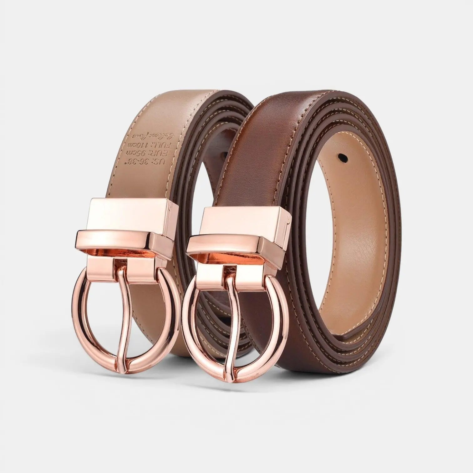 Women's Reversible Leather Belt 2 in 1 Rose Gold Round Buckle | Roselvex | Beltary