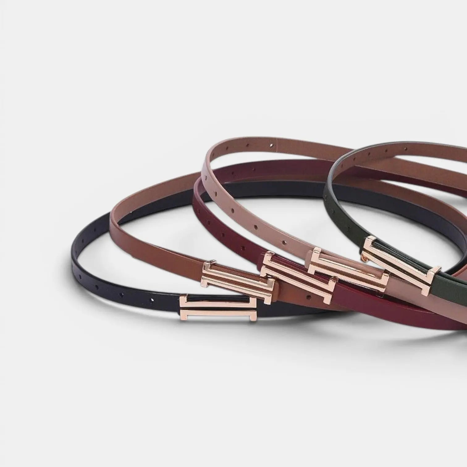Women's Slim Smooth Leather Belt with Gold H Buckle | Halvex | Beltary