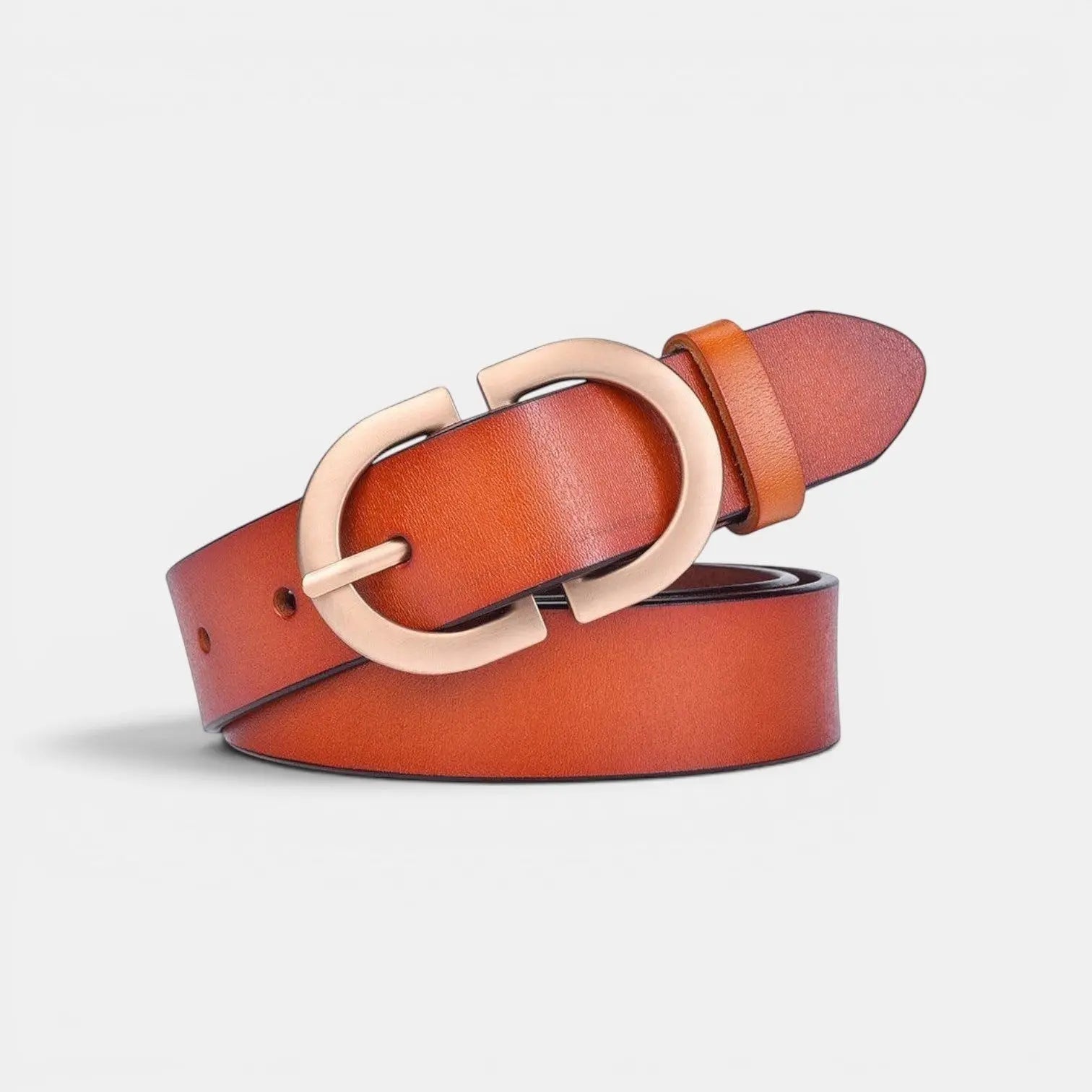 Women's Smooth Leather Belt Gold Oval Buckle with Prong | Fenora | Beltary