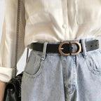 Women's Smooth Leather Belt Gold Oval Buckle with Prong | Fenora | Beltary