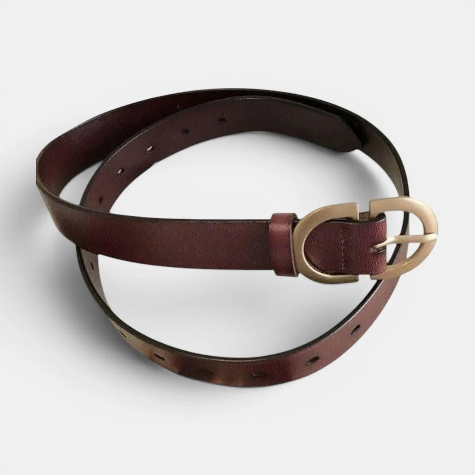 Women's Smooth Leather Belt Gold Oval Buckle with Prong | Fenora | Beltary