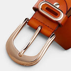 Women's Smooth Leather Belt Rounded Gold Buckle | Alvorn | Beltary