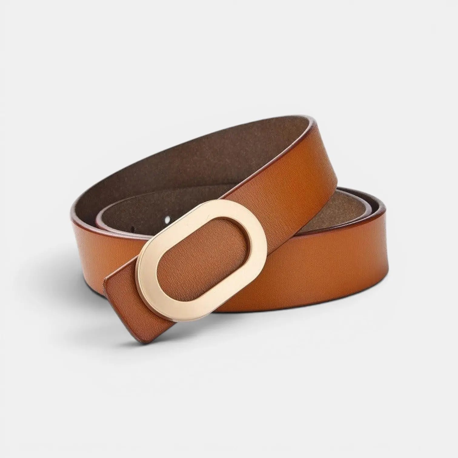 Women's Smooth Leather Belt with Fine Gold Oval Buckle | Ovalex | Beltary