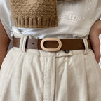 Women's Smooth Leather Belt with Fine Gold Oval Buckle | Ovalex | Beltary