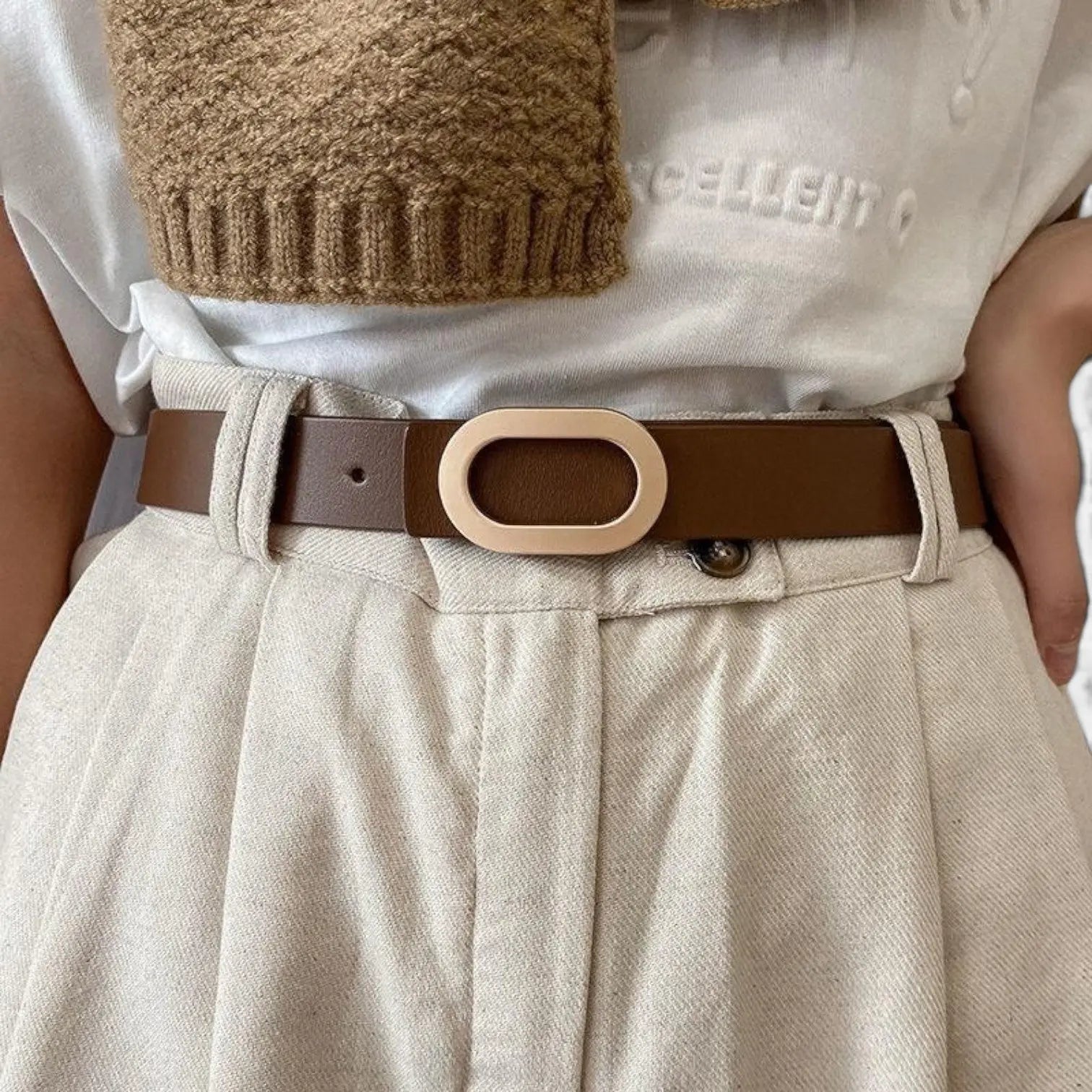 Women's Smooth Leather Belt with Fine Gold Oval Buckle | Ovalex | Beltary