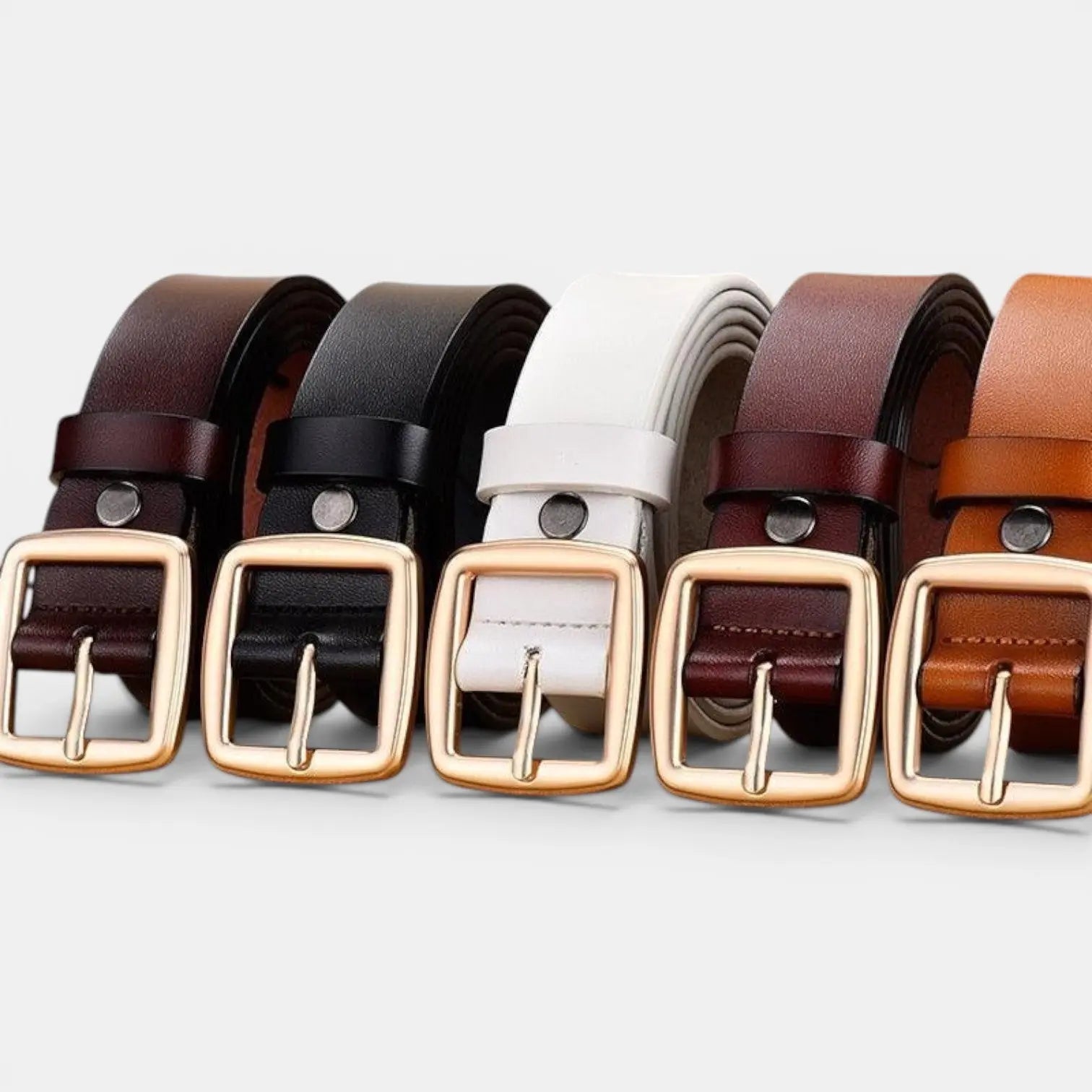 Women's Smooth Leather Thin Belt with Gold Square Buckle | Carvelx | Beltary