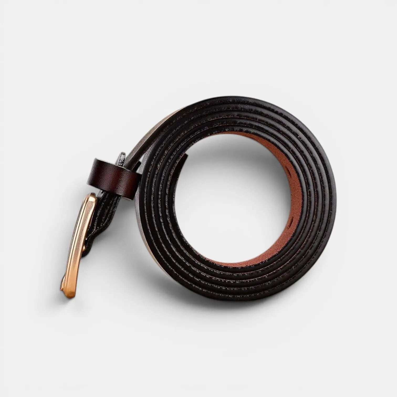 Women's Smooth Leather Thin Belt with Gold Square Buckle | Carvelx | Beltary