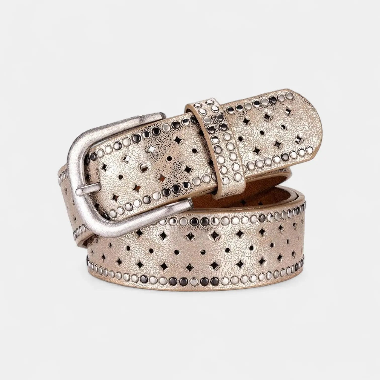 Women's Studded Cut-Out Leather Belt Pin Buckle | Cluvex | Beltary