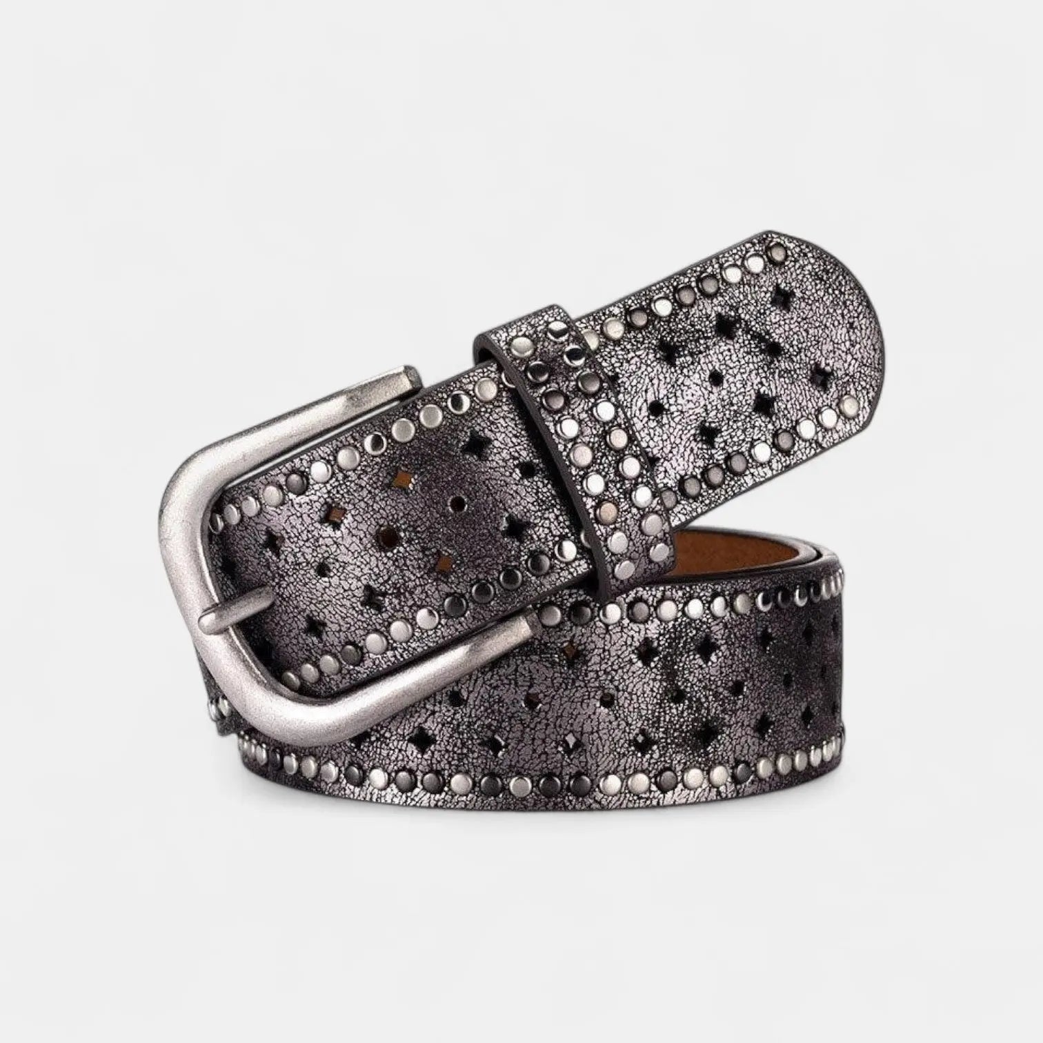 Women's Studded Cut-Out Leather Belt Pin Buckle | Cluvex | Beltary