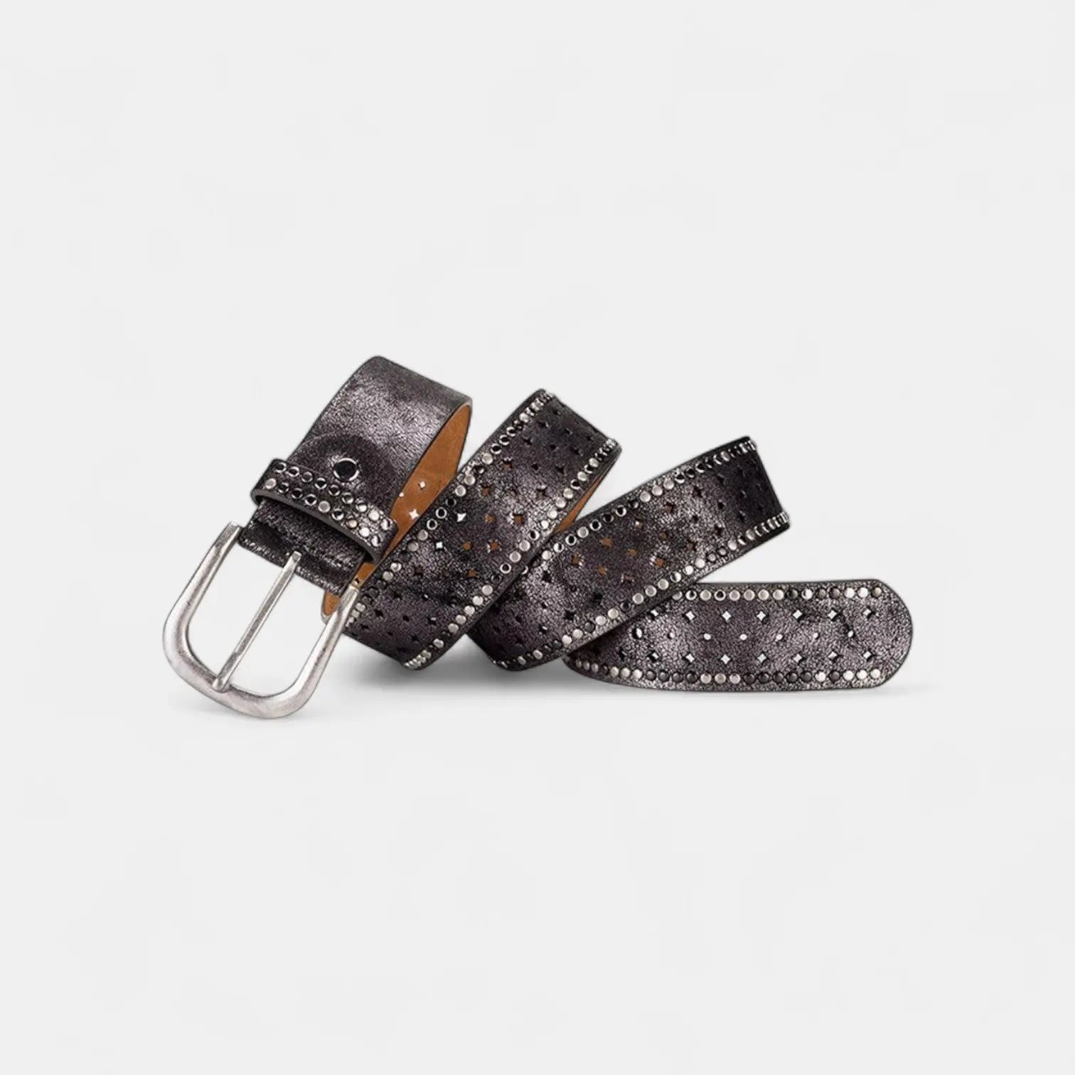 Women's Studded Cut-Out Leather Belt Pin Buckle | Cluvex | Beltary