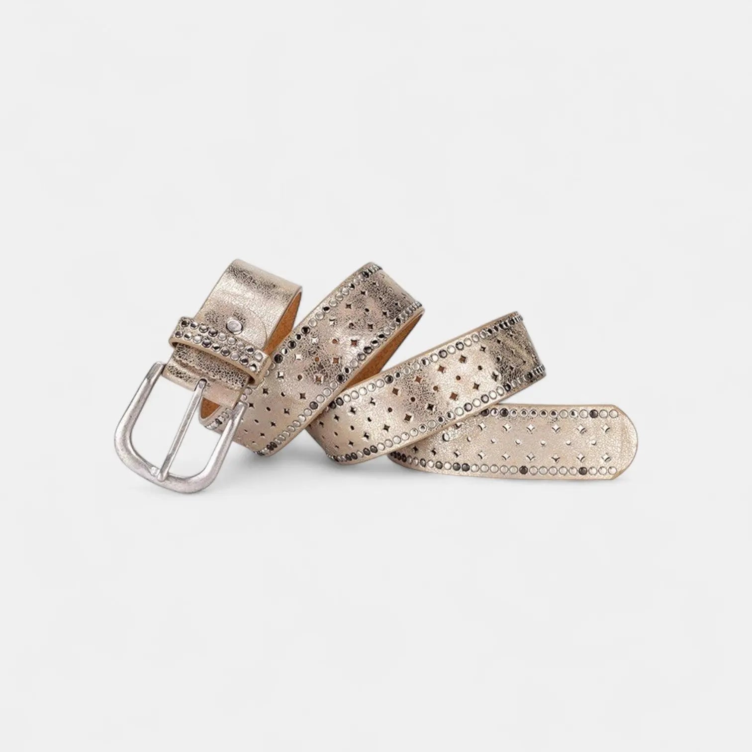 Women's Studded Cut-Out Leather Belt Pin Buckle | Cluvex | Beltary