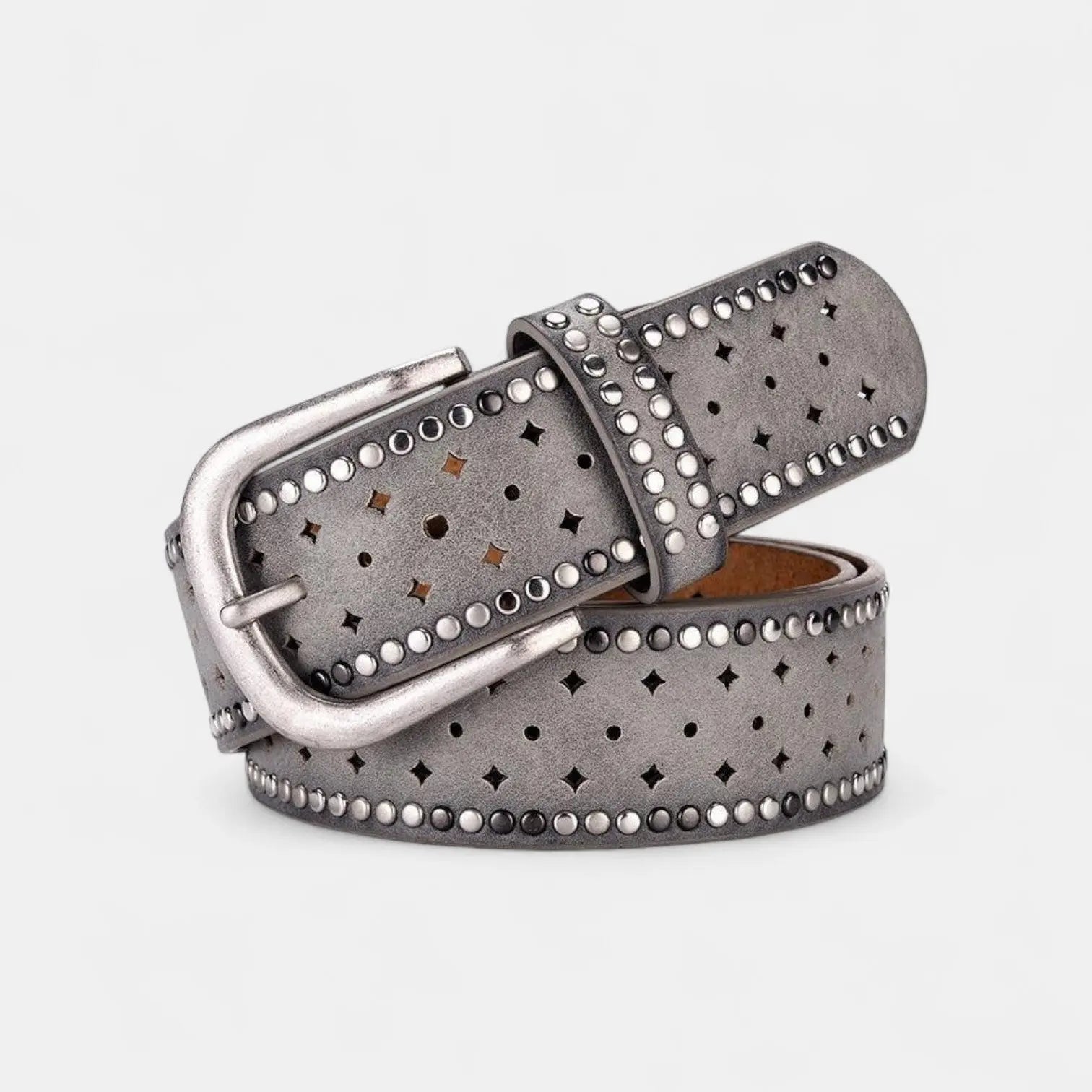 Women's Studded Cut-Out Leather Belt Pin Buckle | Cluvex | Beltary