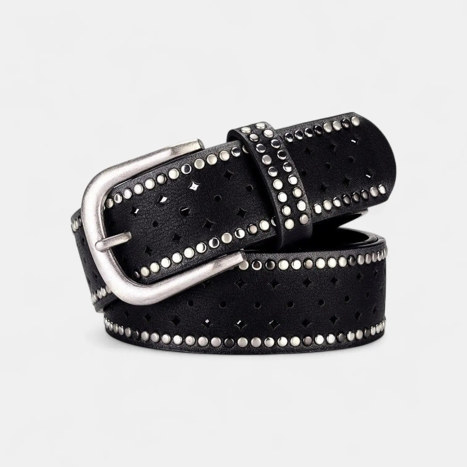 Women's Studded Cut-Out Leather Belt Pin Buckle | Cluvex | Beltary