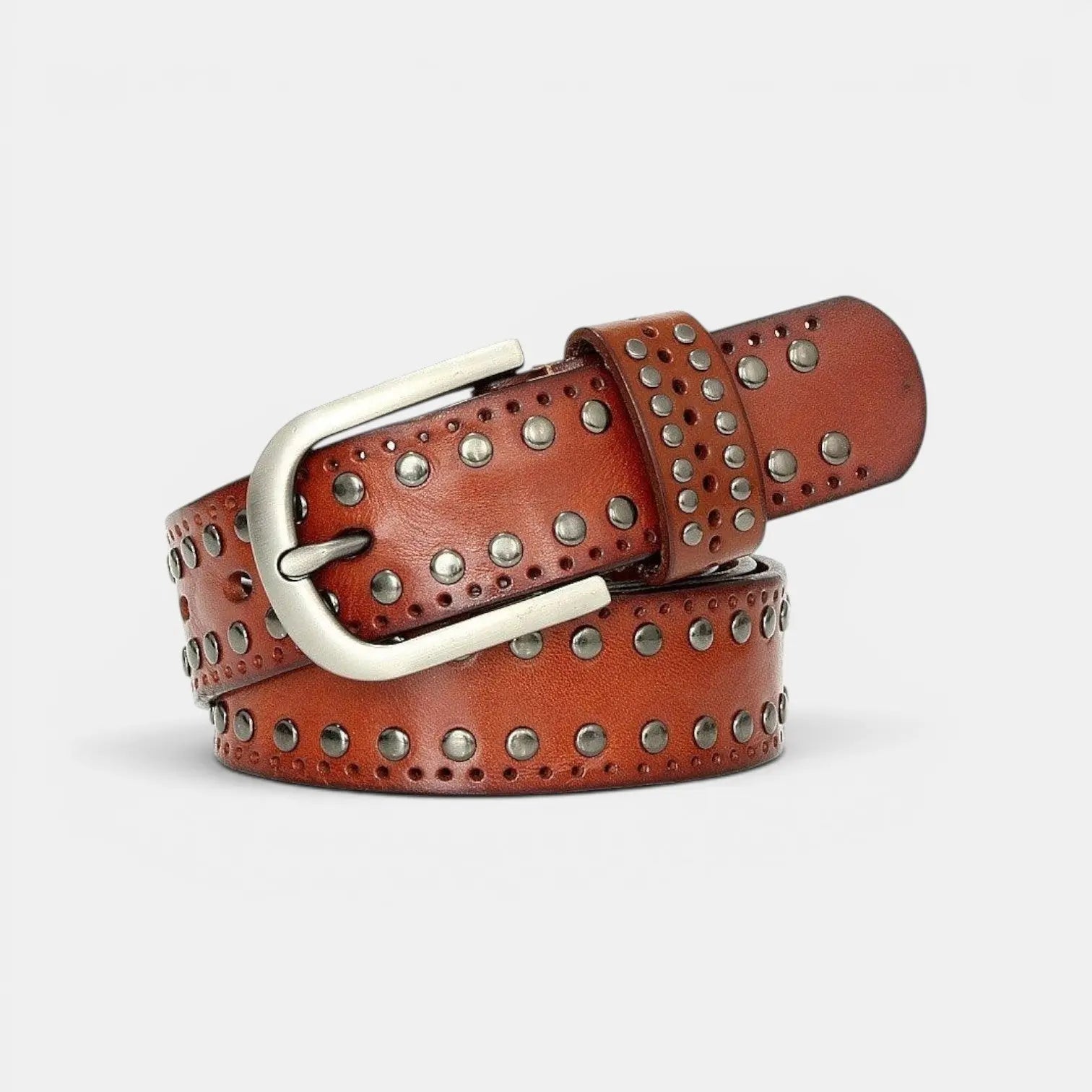 Women's Studded Perforated Leather Belt with Pin Buckle | Talvix | Beltary