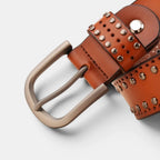 Women's Studded Perforated Leather Belt with Pin Buckle | Talvix | Beltary