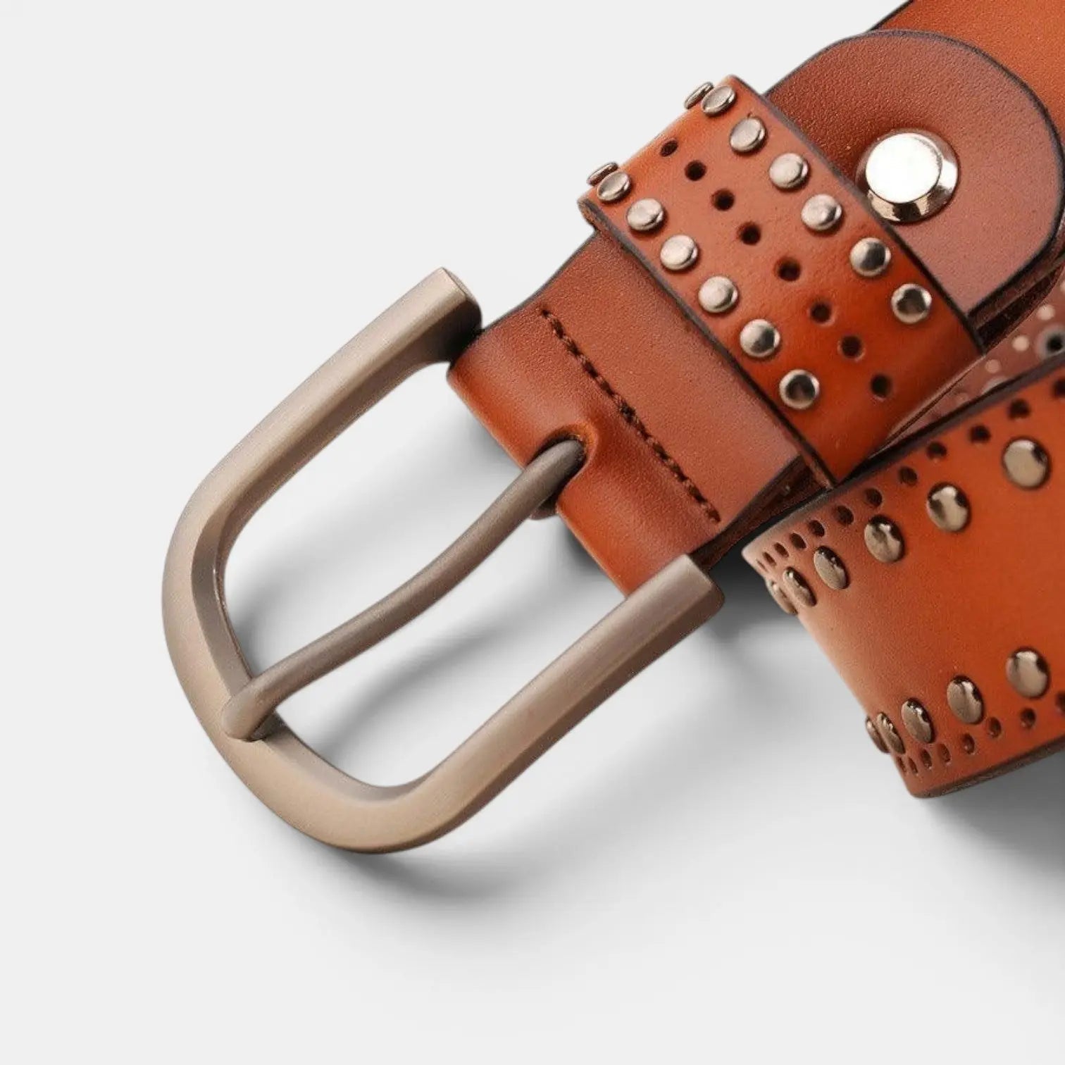 Women's Studded Perforated Leather Belt with Pin Buckle | Talvix | Beltary