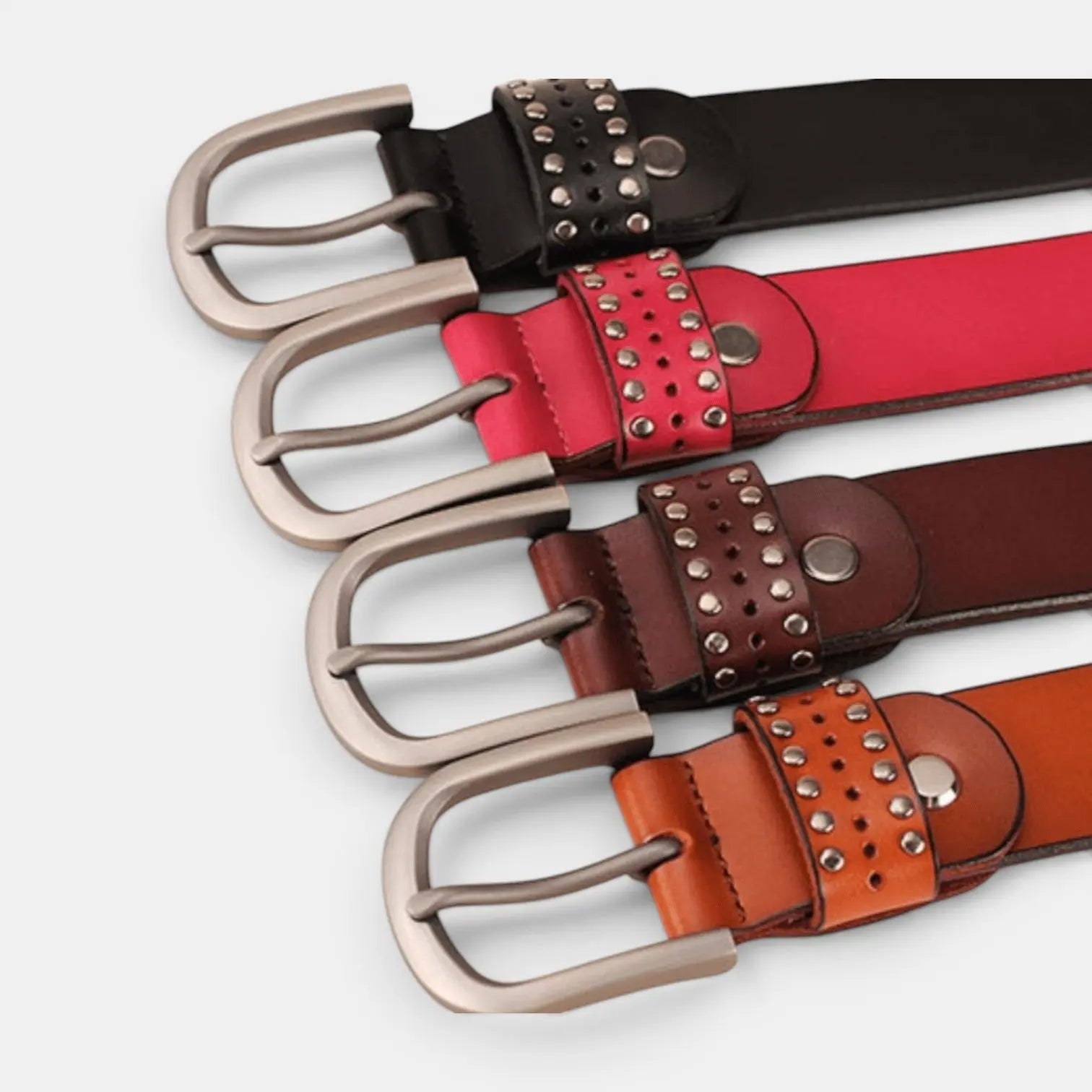 Women's Studded Perforated Leather Belt with Pin Buckle | Talvix | Beltary