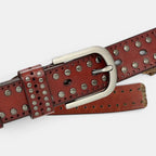 Women's Studded Perforated Leather Belt with Pin Buckle | Talvix | Beltary