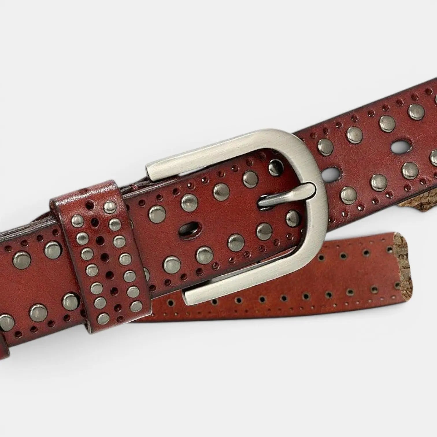 Women's Studded Perforated Leather Belt with Pin Buckle | Talvix | Beltary
