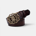 Women's Textured Faux Leather Belt Floral Gold Buckle | Florven | Beltary