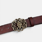Women's Textured Faux Leather Belt Floral Gold Buckle | Florven | Beltary