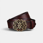 Women's Textured Faux Leather Belt Floral Gold Buckle | Florven | Beltary