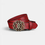 Women's Textured Faux Leather Belt Floral Gold Buckle | Florven | Beltary