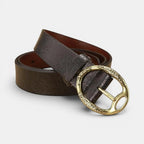 Women's Textured Leather Belt Floral Pattern Gold Oval Buckle | Florvex | Beltary